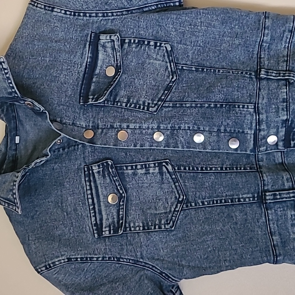 Denim Short Sleeve Button-Up Romper - Picture 4 of 8